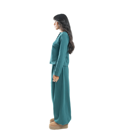 petrol button-up waffle top