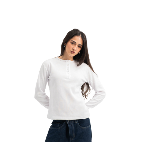 marshmallow button-up waffle top