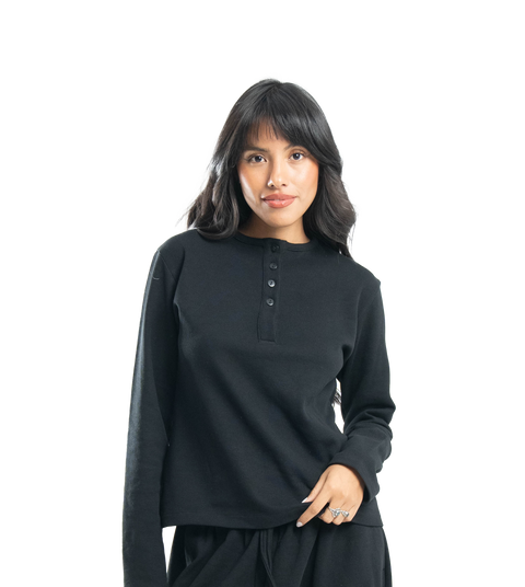 charcoal button-up waffle top