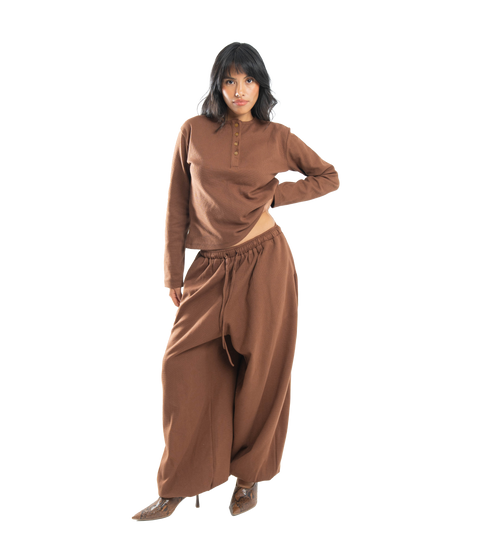 espresso button-up waffle top