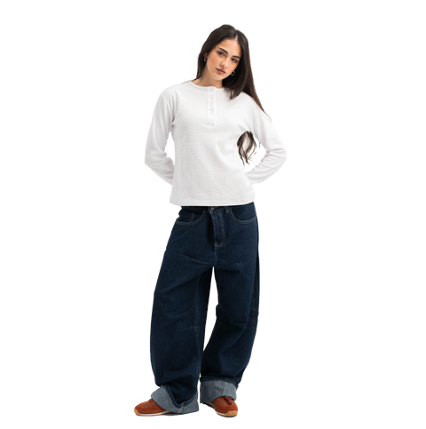 marshmallow button-up waffle top