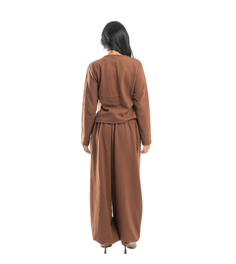 espresso button-up waffle top