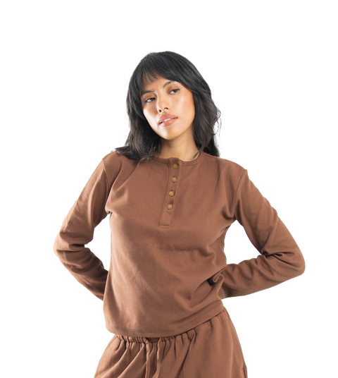 espresso button-up waffle top