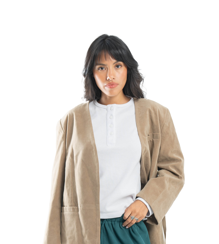 marshmallow button-up waffle top