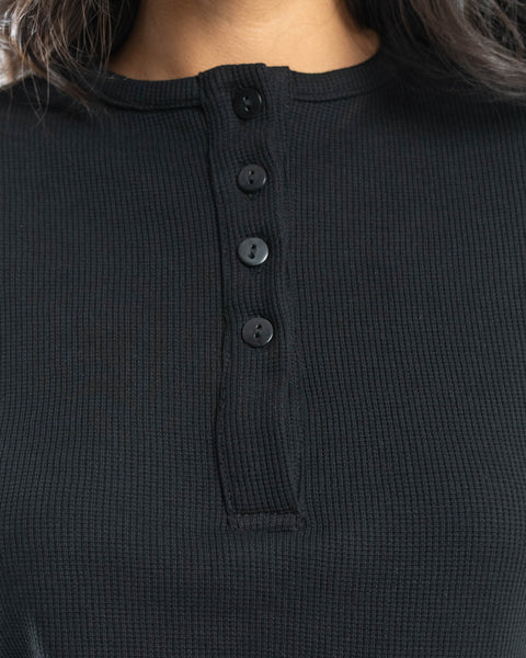 charcoal button-up waffle top